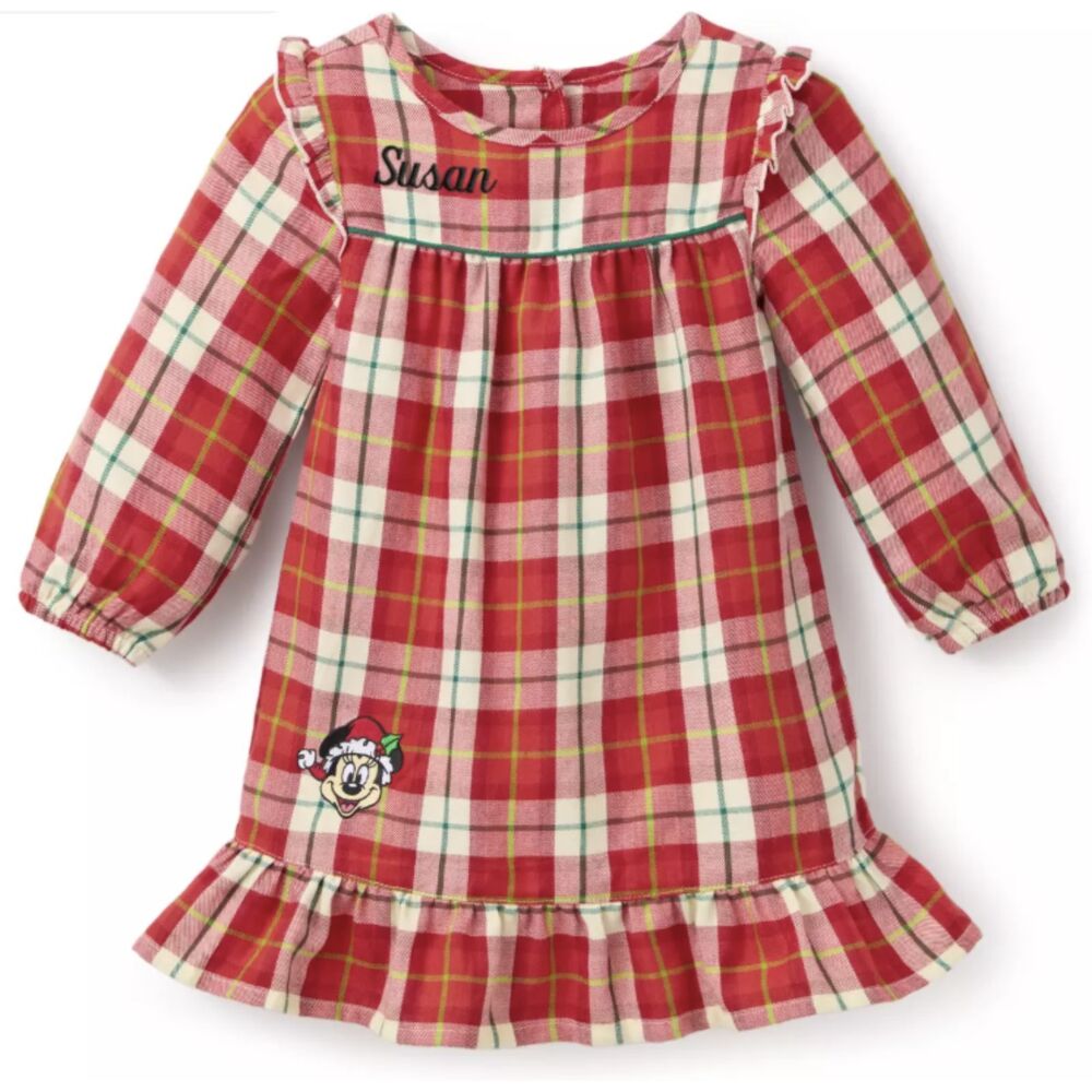 NWT Disney Santa Minnie Mouse Plaid Holiday Nightshirt Pajamas Gown Size 9/10